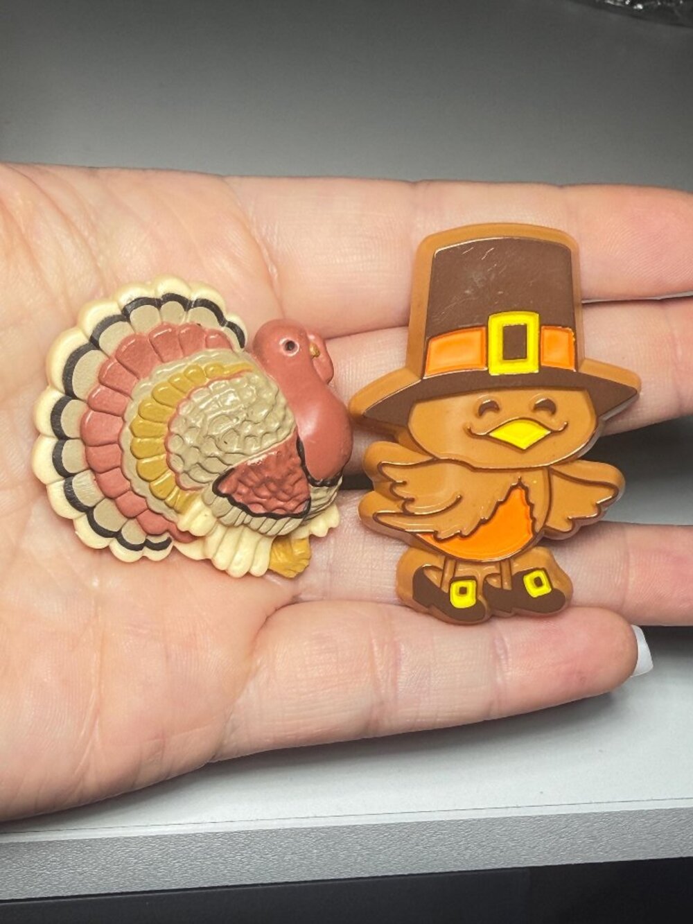 Vintage Hallmark Cards Thanksgiving Turkey Pilgrim Brooch Pin Set of 2